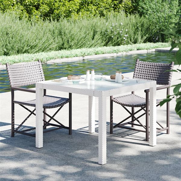 Záhradný stôl Záhradný stôl 90 × 90 × 75 cm tvrdené sklo a polyratan biely, 316702 ...