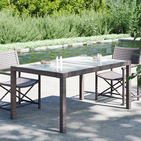 Záhradný stôl Záhradný stôl 150 × 90 × 75 cm tvrdené sklo a polyratan hnedý, 316704 ...