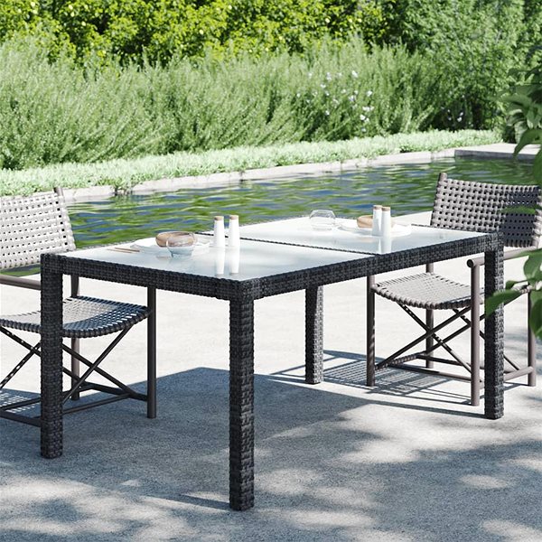 Záhradný stôl Záhradný stôl 150 × 90 × 75 cm tvrdené sklo a polyratan čierny, 316705 ...