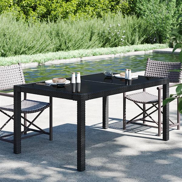 Záhradný stôl Záhradný stôl 150 × 90 × 75 cm tvrdené sklo a polyratan čierny, 316706 ...