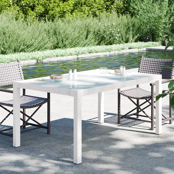 Záhradný stôl Záhradný stôl 150 × 90 × 75 cm tvrdené sklo a polyratan biely, 316709 ...