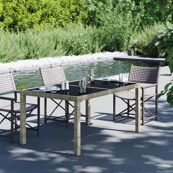 Záhradný stôl Záhradný stôl 150 × 90 × 75 cm tvrdené sklo a polyratan béžový, 316710 ...