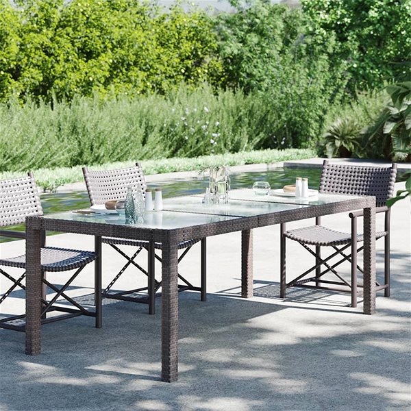 Záhradný stôl Záhradný stôl hnedý 190 × 90 × 75 cm tvrdené sklo a polyratan, 316711 ...