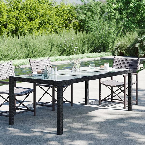 Záhradný stôl Záhradný stôl čierny 190 × 90 × 75 cm tvrdené sklo a polyratan, 316712 ...