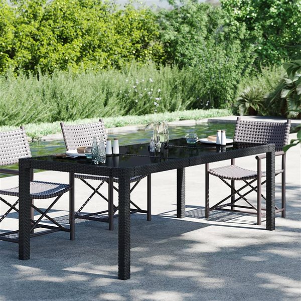 Záhradný stôl Záhradný stôl čierny 190 × 90 × 75 cm tvrdené sklo a polyratan, 316713 ...