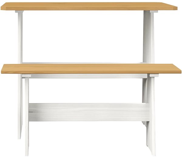 Záhradný stôl Jedálenský stôl s lavicou medovo hnedý a biely masívne borovicové drevo, 327253 ...