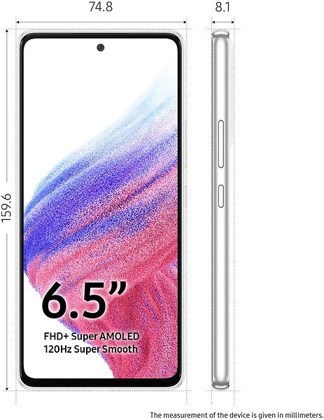 Handy Samsung Galaxy A53 5G 128 GB White Technische Zeichnung