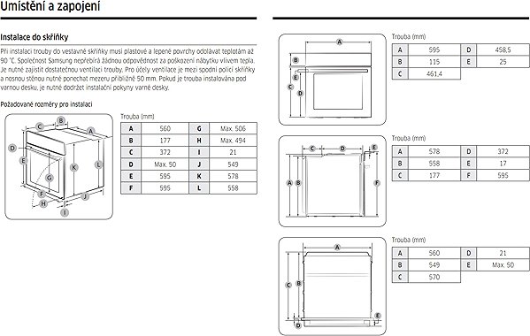 SAMSUNG NV68A1110BB/OL built-in oven technical drawing