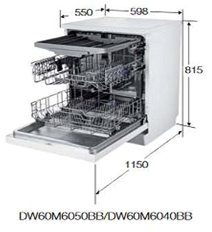Beépíthető mosogatógép SAMSUNG DW60M6050BB/EO Műszaki vázlat