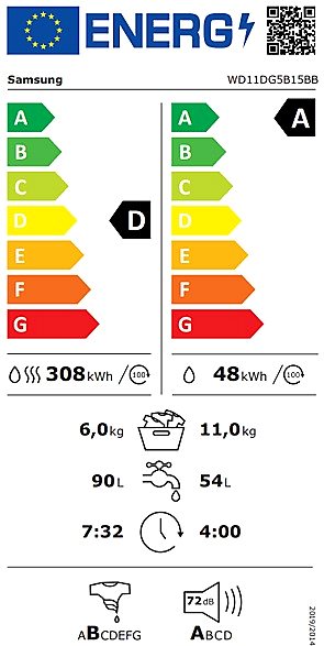 SAMSUNG WD11DG5B15BBLE washer-dryer energy label