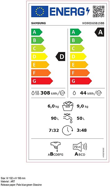 Washer Dryer SAMSUNG WD90DG5B15BBLE Energy label