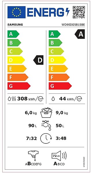 Washer Dryer SAMSUNG WD90DG5B15BELE Energy label