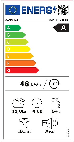 Steam Washing Machine SAMSUNG EcoBubble WW11DG6B85LKU4 Energy label