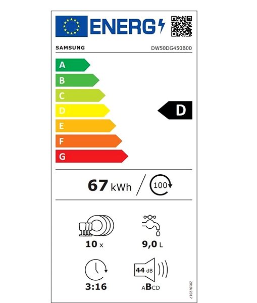 Built-in Dishwasher SAMSUNG DW50DG450B00LE Energy label