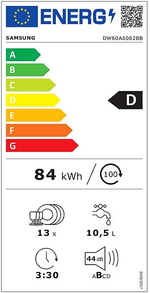 Mosogatógép SAMSUNG DW60A6082BB/ET Energia címke