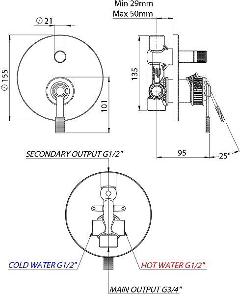 Tap SAPHO VERSI concealed shower mixer, 2 outlets, mat black RV042/15 ...
