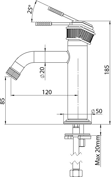 Tap SAPHO VERSI pedestal basin mixer, mat black RV002/15 ...