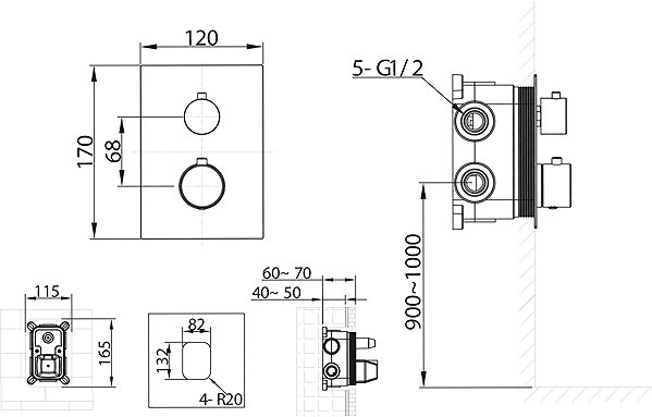 Tap SAPHO Kimura concealed thermostatic shower mixer, box, 3 outlets, chrome KU683 ...