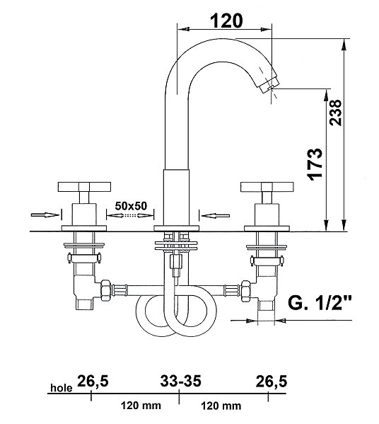 Tap SAPHO TRAX three-element pedestal basin mixer, chrome 602/S ...