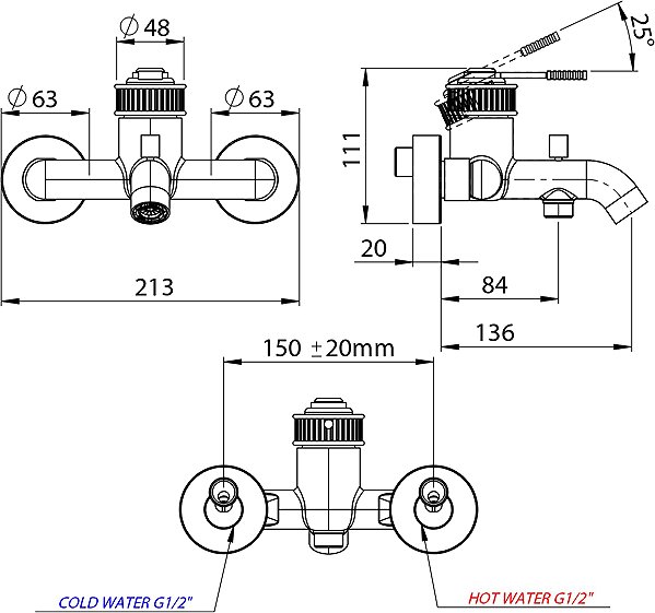 Tap SAPHO VERSI wall-mounted bath mixer, mat black RV010/15 ...