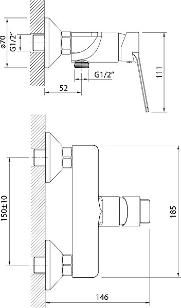 Tap AQUALINE SINTRA wall-mounted shower mixer, chrome ...