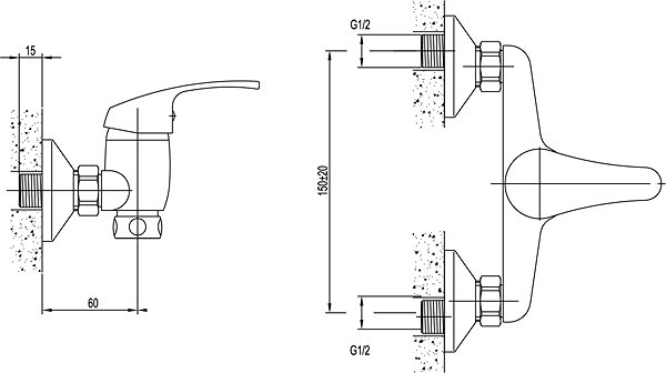 Tap AQUALINE AQUALINE 35 wall-mounted mixer 3/4