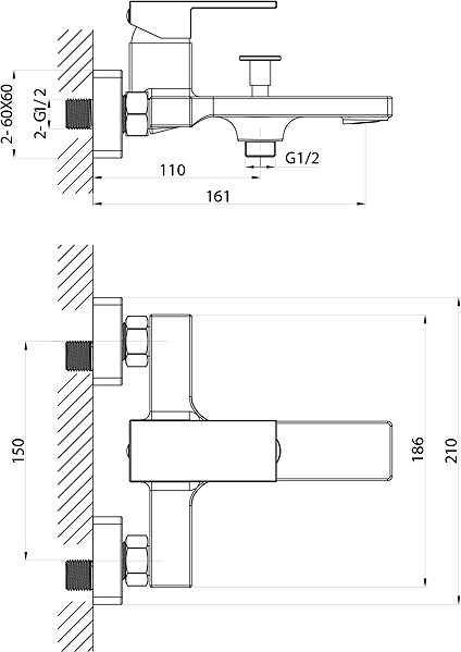 Tap SAPHO CUBEMIX wall-mounted bath mixer, chrome CM010 ...
