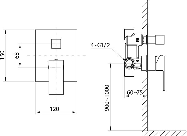 Tap SAPHO CUBEMIX concealed shower mixer, 2 outlets, mat black CM042B ...