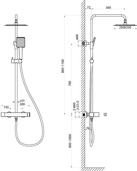 Tap SAPHO CUBEMIX shower column with lever mixer, mat black CM139B ...