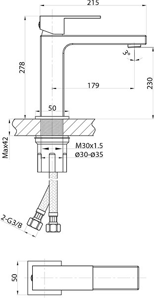 Tap SAPHO CUBEMIX pedestal basin mixer, high, without spout, mat black CM006B ...