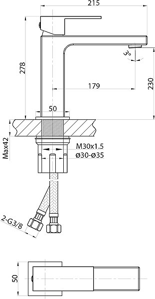 Tap SAPHO CUBEMIX pedestal basin mixer, tall, without spout, chrome CM006 ...
