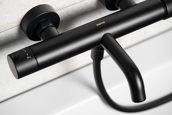 Tap SAPHO ICONIC wall-mounted bath mixer, mat black AF010B ...