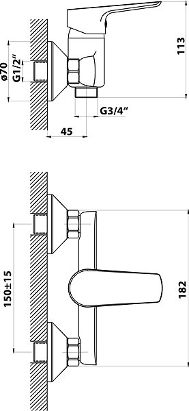 Tap AQUALINE LOTTA wall-mounted sink mixer 3/4