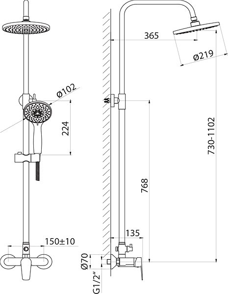 Tap AQUALINE LOTTA shower column with lever mixer, chrome LT690 ...