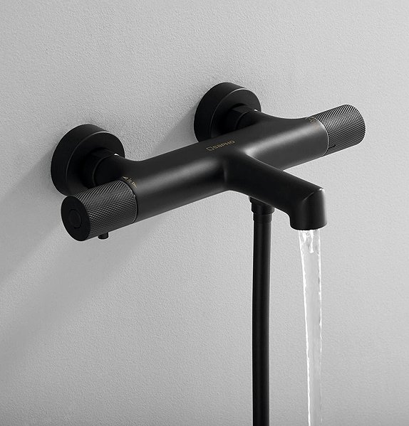 Tap SAPHO SOLARIS wall-mounted thermostatic bath mixer, black matt WD010B ...