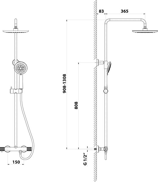 Tap SAPHO SOLARIS shower column with thermostatic mixer, mat black WD139B ...