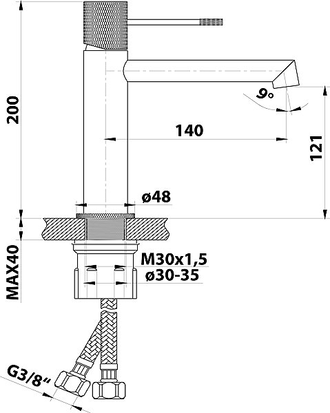 Tap SAPHO SOLARIS pedestal basin mixer without waste, chrome WD002 Technical draft