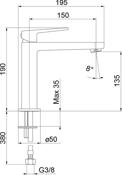 Tap SAPHO TURSI basin mixer without spout, height 190mm, chrome TI004 ...