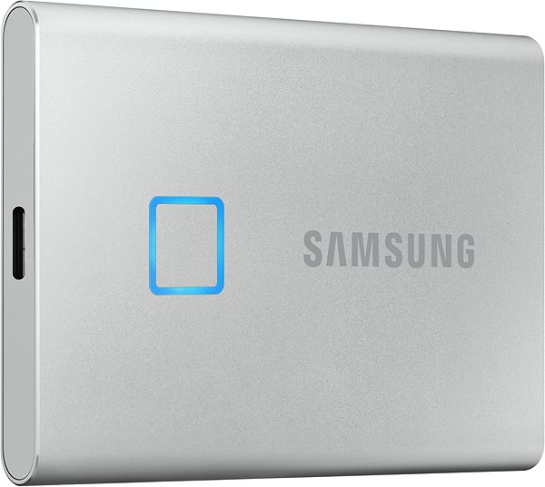 External Hard Drive Samsung Portable SSD T7 Touch 1TB Silver Lateral view