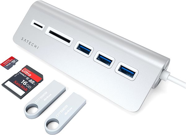 Port Replicator Satechi Aluminium Type-C USB Hub (3x USB 3.0, MicroSD) - Silver Connectivity (ports)
