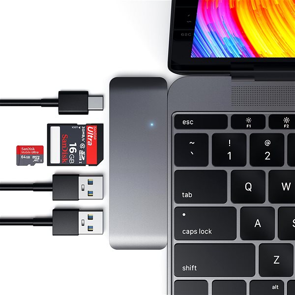 Port Replicator Satechi Aluminium Type-C Passthrough USB Hub (3x USB 3.0, MicroSD) - Space Grey Connectivity (ports)
