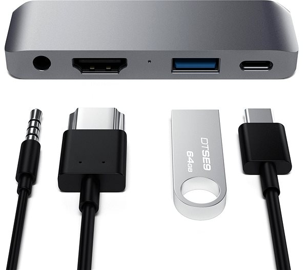 Docking Station Satechi Aluminium Type-C Mobile Pro Hub (HDMI 4k, 1x Jack 3mm, 1x USB-A, 1x USB-C) - Space Grey Connectivity (ports)