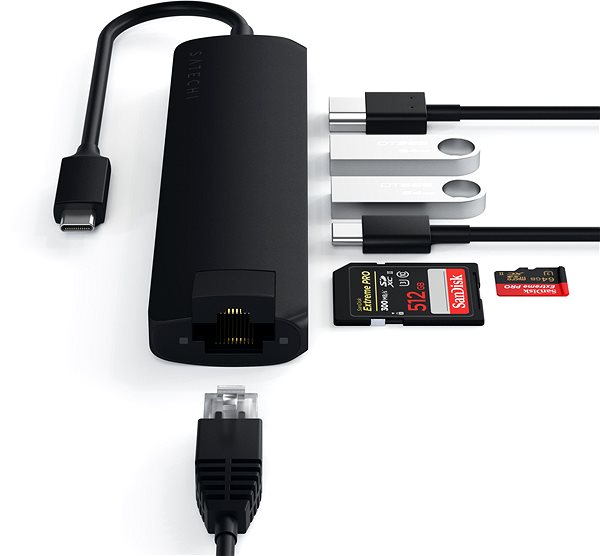 Port Replicator Satechi Aluminium Type-C Slim Multiport (1xHDMI 4K, 2x USB-A, 1x SD, 1x Ethernet) - Black Connectivity (ports)