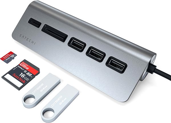 Port Replicator Satechi Aluminium Type-C USB Hub (3x USB 3.0, MicroSD) - Space Grey Connectivity (ports)