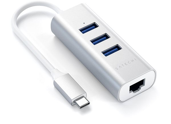 USB Hub Satechi Aluminium Typ C Hub (3x USB 3.0, Ethernet) - Silver Seitlicher Anblick