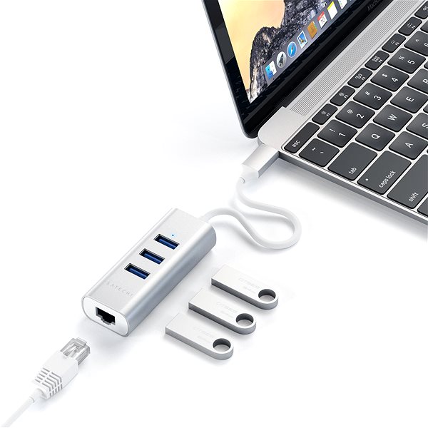 USB Hub Satechi C-típusú alumínium hub (3x USB 3.0, Ethernet) - ezüst Lifestyle