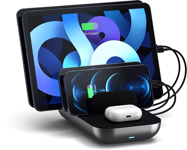 Nabíjačka do siete Satechi Dock 5 Multi device charging station (2× USB-C PD 20 W, 2× USB-A 12 W, Wireless) – Space Grey ...