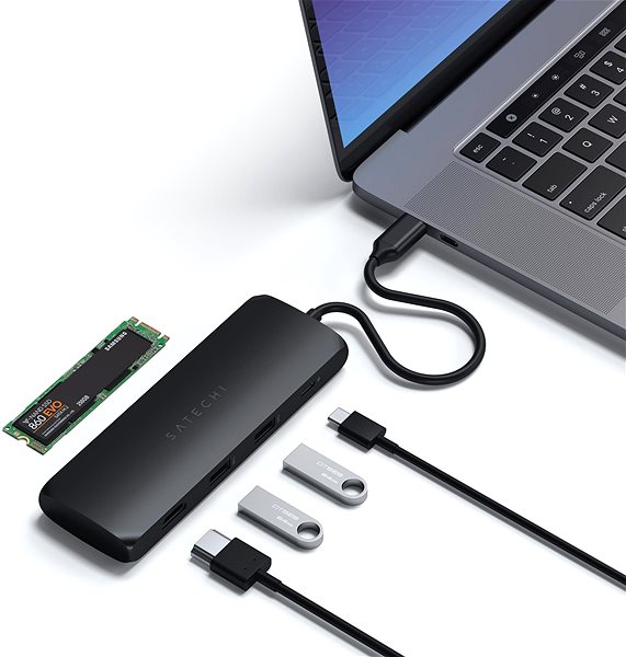 Port replikátor Satechi Aluminium USB-C Hybrid Multiport Adapter (SSD Enclosure, HDMI 4K, 2 x USB-A 3.1 Gen 2 up to 10 Gbps) Csatlakozási lehetőségek (portok)