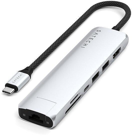 USB Hub Satechi 7in1 USB-C Slim Multiport Adapter with Ethernet - Silver ...