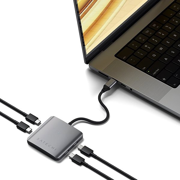 USB Hub Satechi 4port USB-C Hub with PD - Gray (Space Gray) ...
